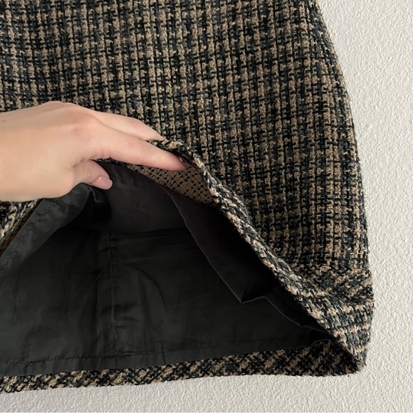 Vintage Tan Kenar Tweed Wool Blend Mini Skirt Size 2 Lined Academia Preppy - Picture 4 of 7